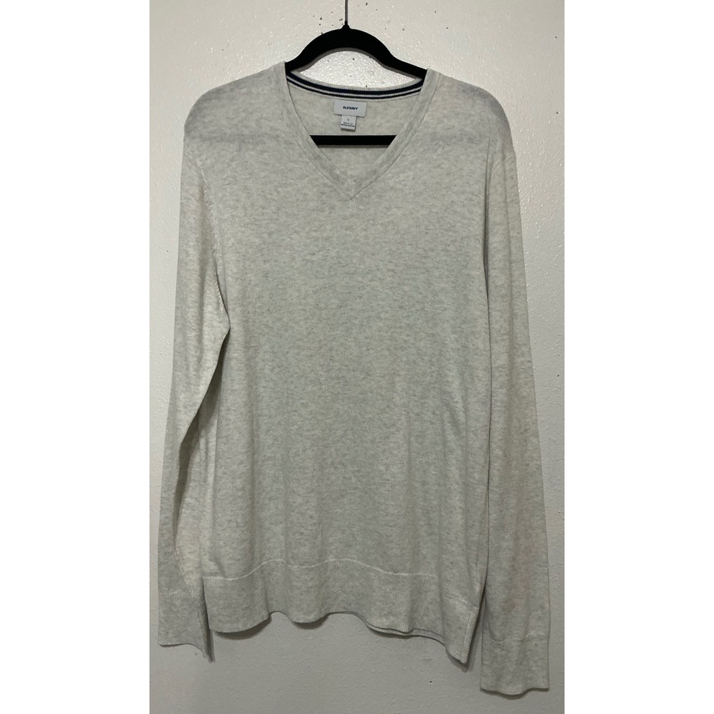 Old Navy Men's V Neck Long‎ Sleeve Sweater Light Gray Size L Academia Preppy